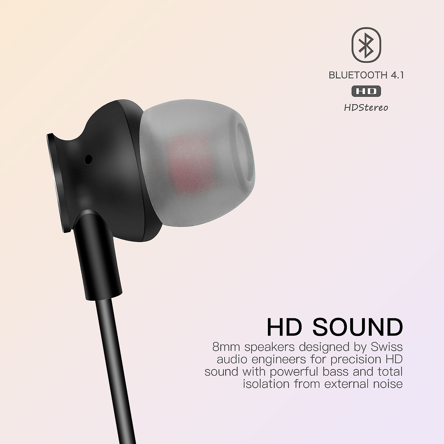 Wired bluetooth earbuds, HD sound with powerful bass New